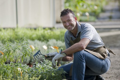 Professional landscaper working on a garden design